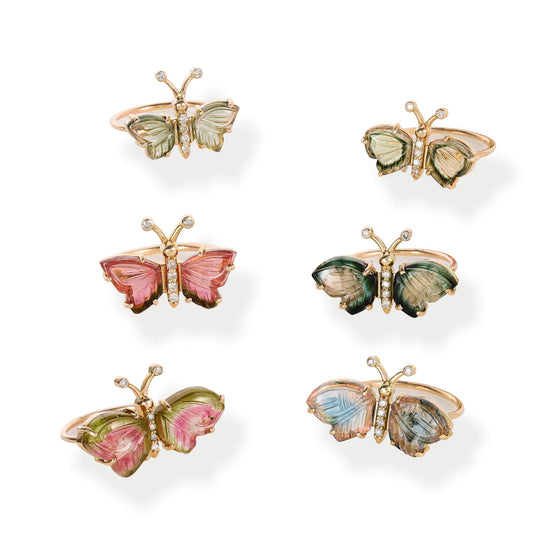 Diamond/ Watermelon Tourmaline Butterfly Ring