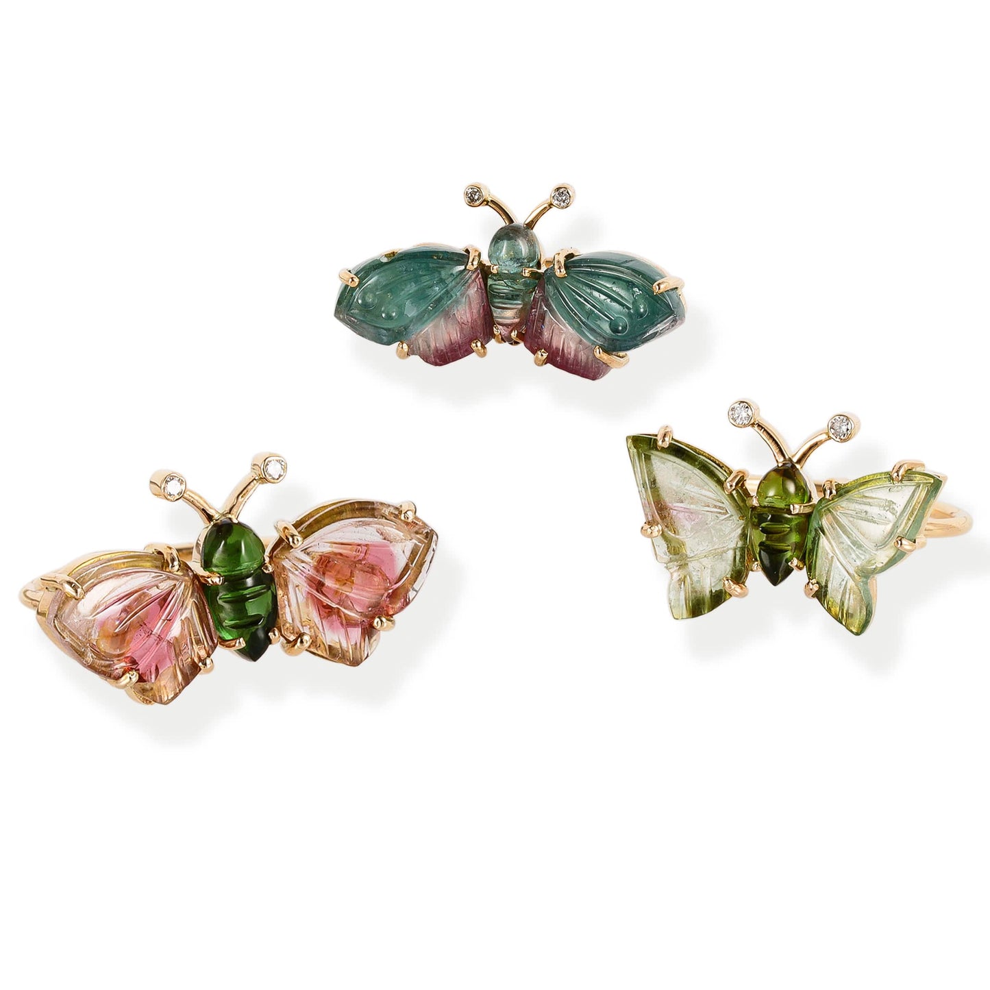 Diamond/ Watermelon Tourmaline Butterfly Ring