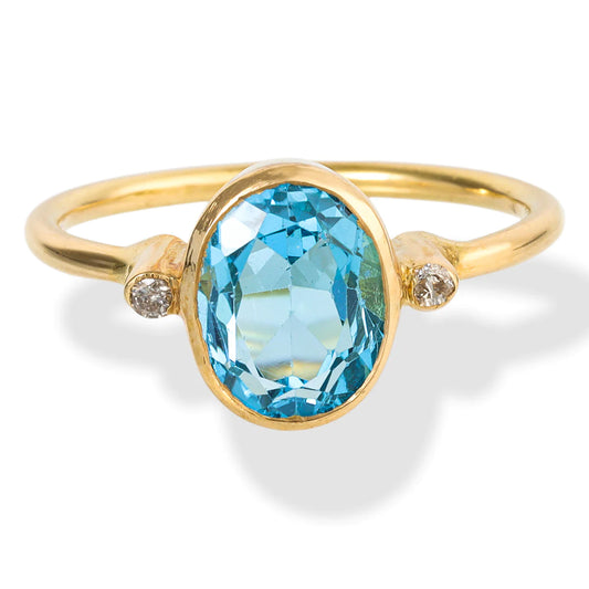 Diamond/blue Topaz Oval Shape Ring