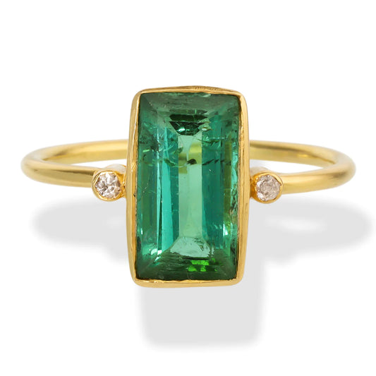 Diamond/ Tourmaline Octagon Shape Ring