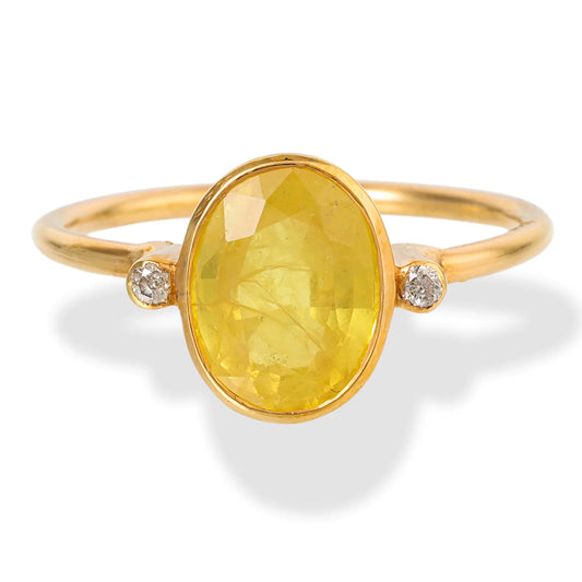 Diamond/yellow Sapphire Oval Shape Ring