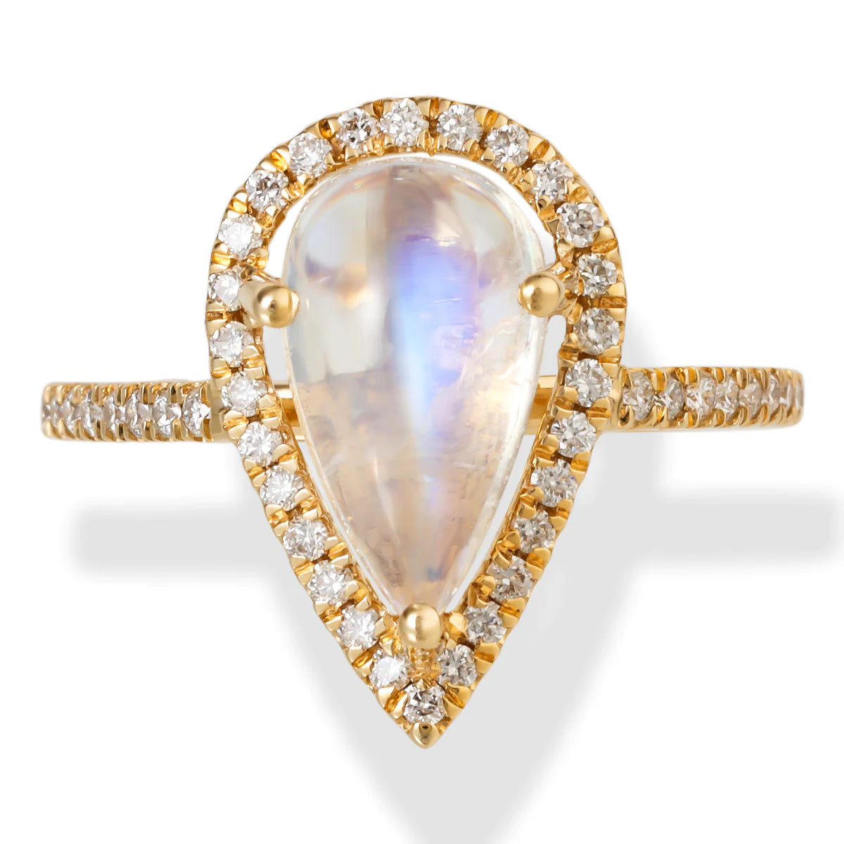 Diamond/rainbow Moon Stone Pear Shape Ring