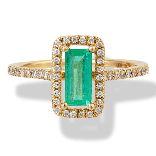 14kt Yellow Gold Diamond/emerald Octagone Shape Ring