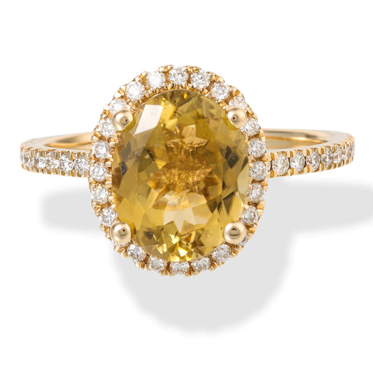 14kt Yellow Gold Diamond/tourmaline Oval Shape Ring