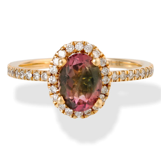 14kt Yellow Gold Diamond/tourmaline Oval Shape Ring