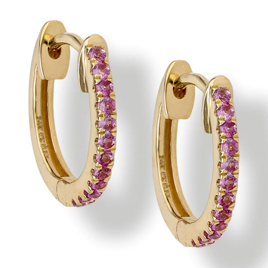 14kt Gold With Pink Sapphire 12 Mm Earrings.