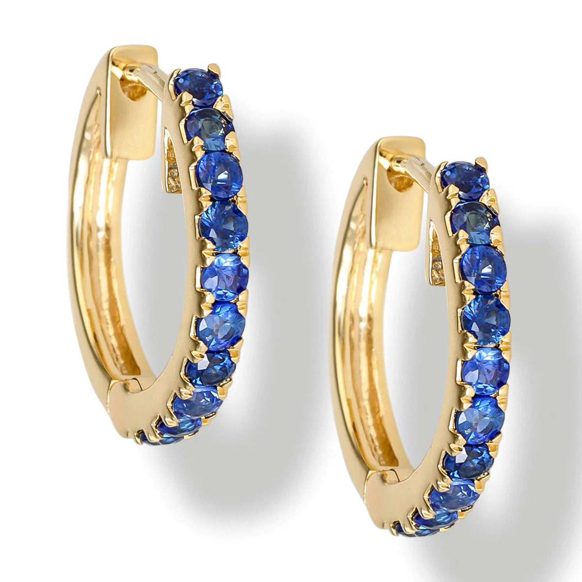 14kt Gold With Blue Sapphire 14.25 Mm Earrings.