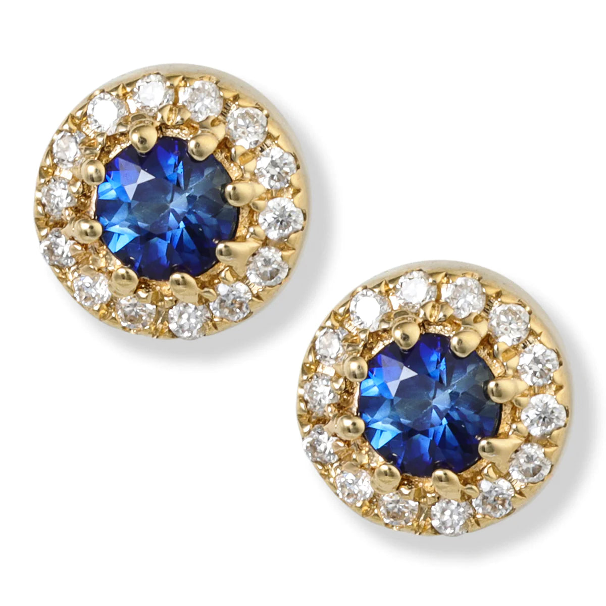 14kt.gold/diamond With Blue Sapphire Round Earrings 4.5 Mm