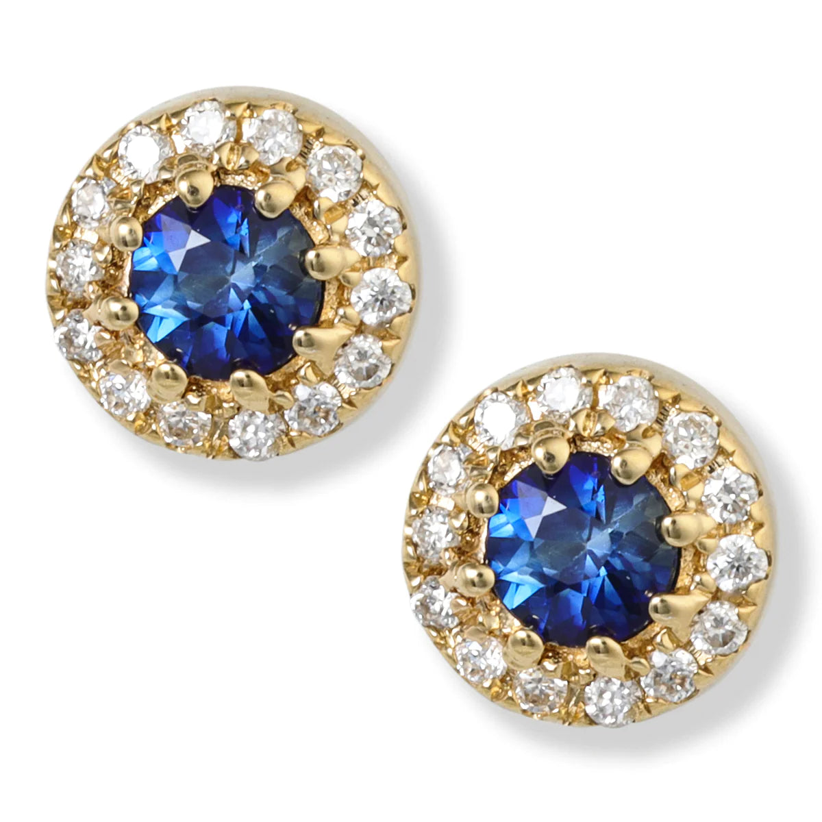 14kt.gold/diamond With Blue Sapphire Round Earrings 4.5 Mm