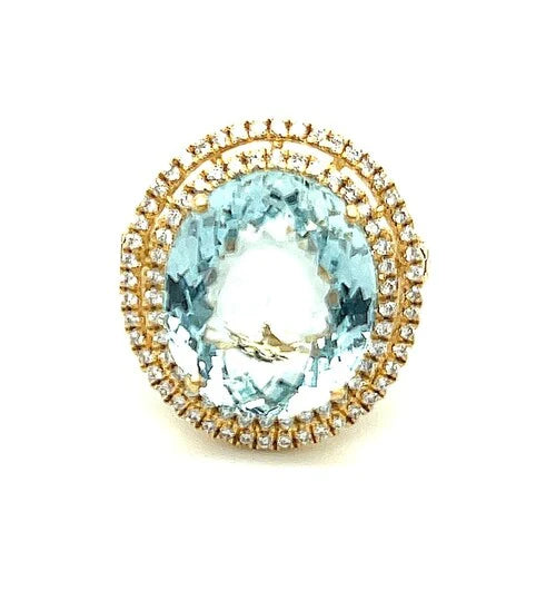 14kt Diamond/aquamarine Oval Shape Ring