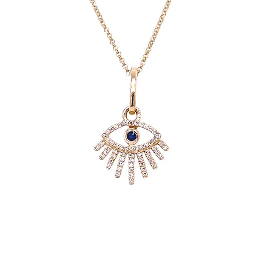 14kt Yellow Gold Diamond Evil Eye With Eyelashes Pendant