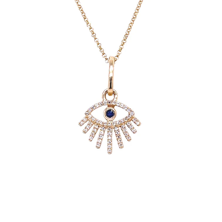 14kt Yellow Gold Diamond Evil Eye With Eyelashes Pendant