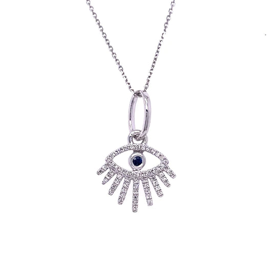 14kt. White Gold Diamond Evil Eye With Eyelashes Pendant