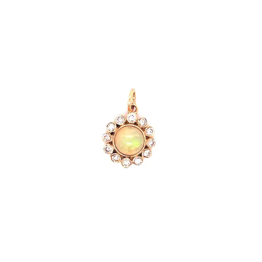 14kt Gold Opal Round Pendent With Diamonds