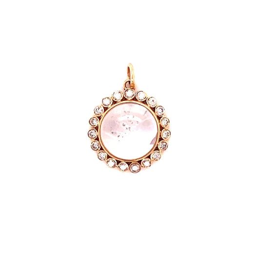 14kt Gold Rainbow Moonstone Round Pendent With Diamonds