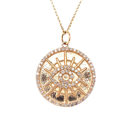 14kt Gold Diamond Round Evil Eye Pendent