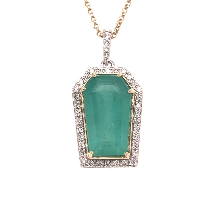 14kt Gold Diamond/ Emerald Irregular Shape Pendent