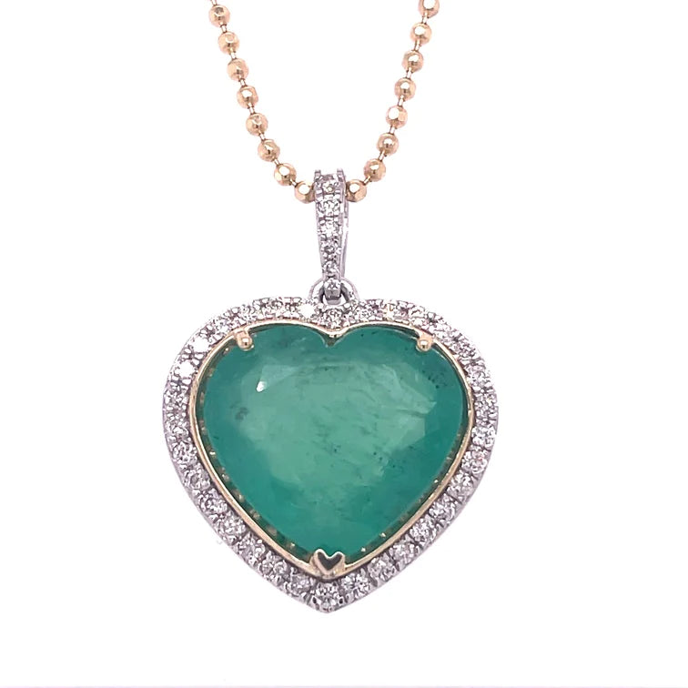 14kt Gold Diamond/ Emerald Heart Shape Pendent