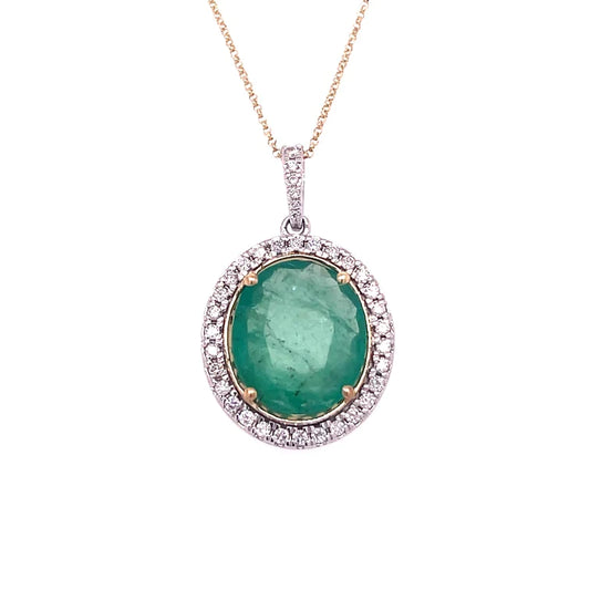 14kt Gold Diamond/ Emerald Oval Shape Pendent