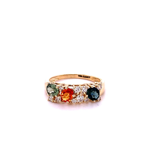 14kt Gold Multi Sapphire Ring With Diamonds