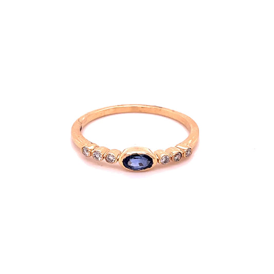 14kt Gold Blue Sapphire Ring With Diamonds