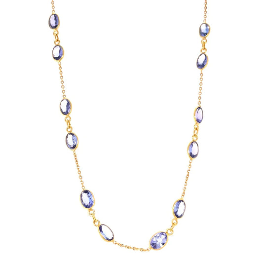 18kt Gold Bezeled Tanzanite Oval Shape Necklace