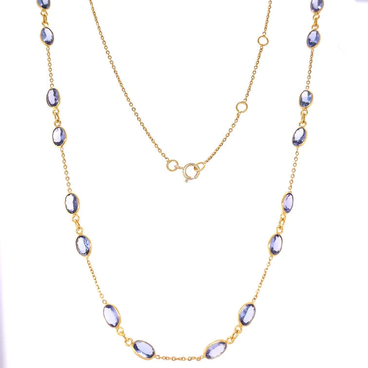 18kt Gold Bezeled Tanzanite Oval Shape Necklace