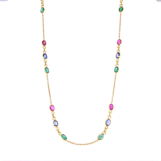 18kt Gold Bezeled Multi-color Oval Necklace