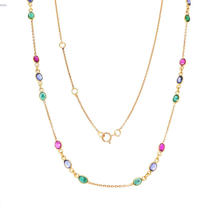18kt Gold Bezeled Multi-color Oval Necklace