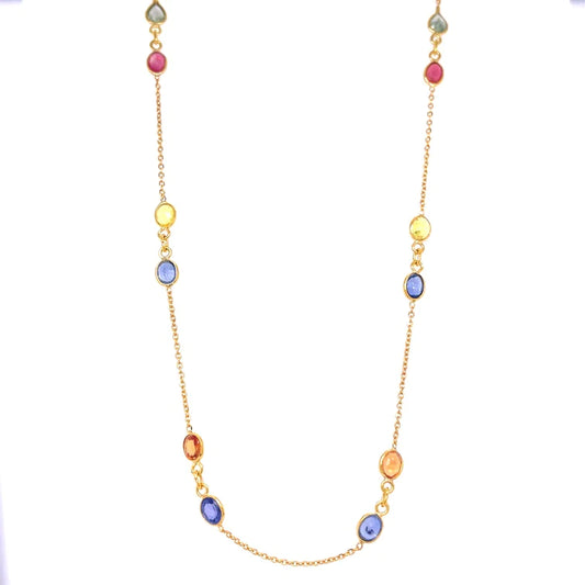 18kt Gold Bezeled Multi-sapphire Oval Necklace