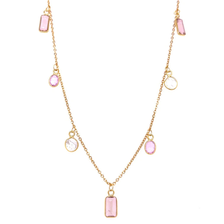 18kt Gold Bezeled Multi-stone / Diamond Slice Cut Necklace