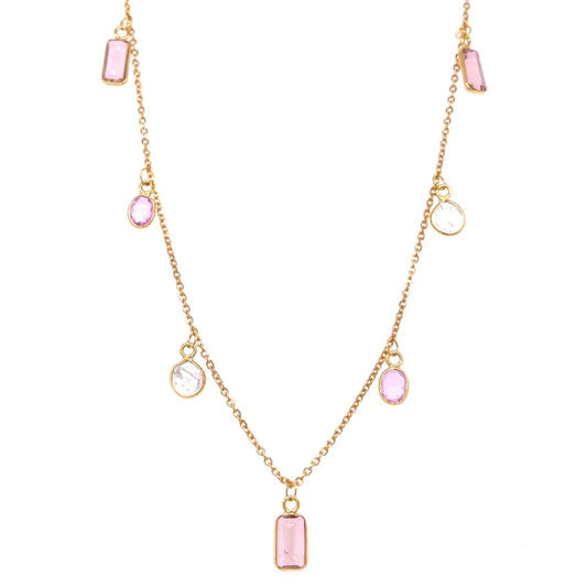 18kt Gold Bezeled Multi-stone / Diamond Slice Cut Necklace