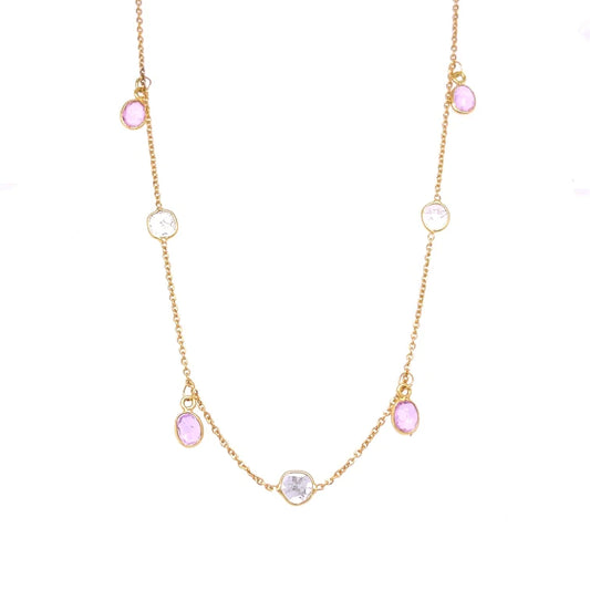 18kt Gold Bezeled Pink Sapphire / Diamond Slice Cut Necklace