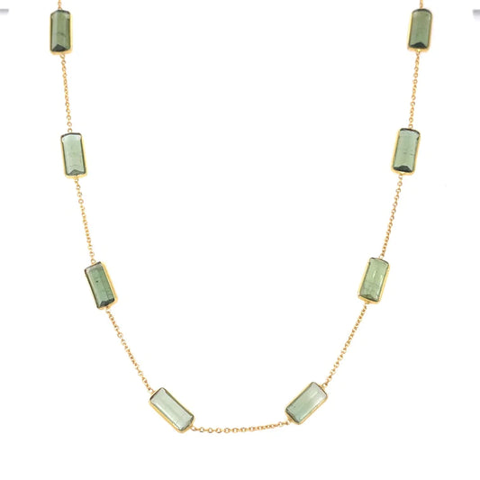 18kt Gold Bezeled Green Tourmaline Necklace