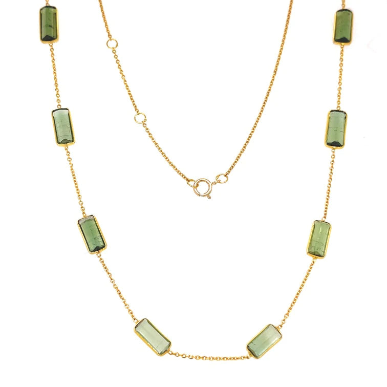 18kt Gold Bezeled Green Tourmaline Necklace