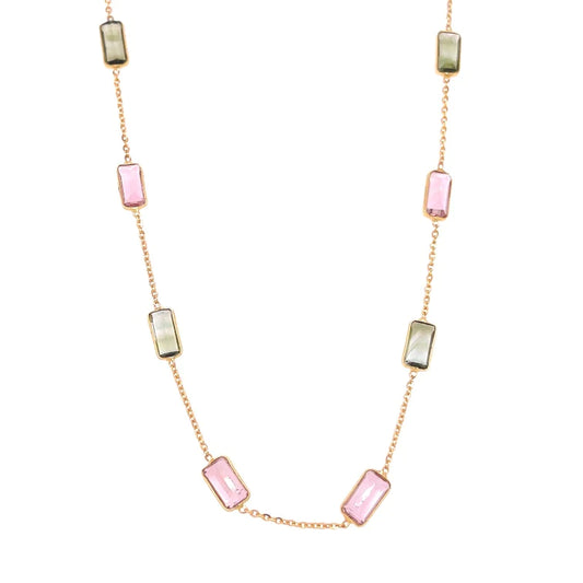 18kt Gold Bezeled Multi-tourmaline Necklace