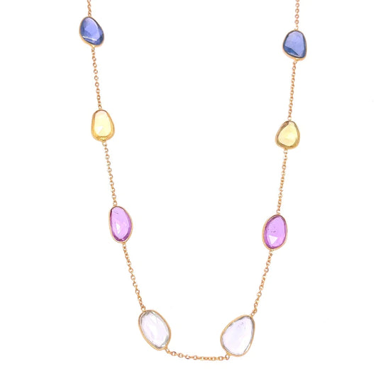 18kt Gold Bezeled Multi Sapphire Slice Cut Necklace