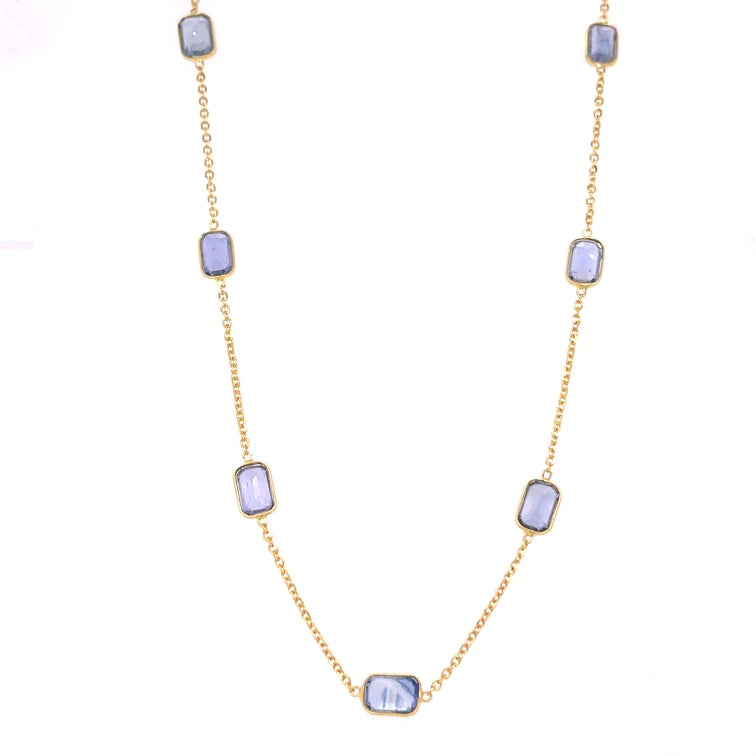 18kt Gold Bezeled Blue Sapphire Necklace