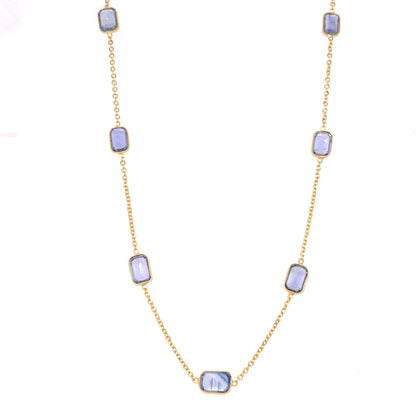 18kt Gold Bezeled Blue Sapphire Necklace