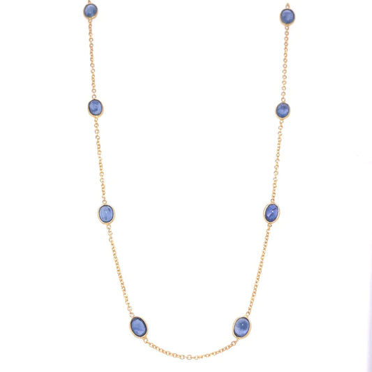 18kt Gold Bezeled Blue Sapphire Necklace