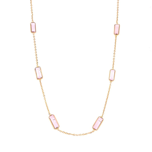 18kt Gold Bezeled Pink Tourmaline Necklace