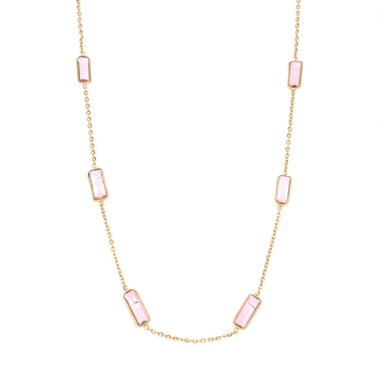 18kt Gold Bezeled Pink Tourmaline Necklace