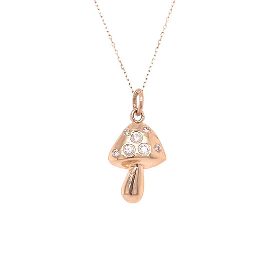 14KT GOLD MUSHROOM WITH DIAMOND PENDANT