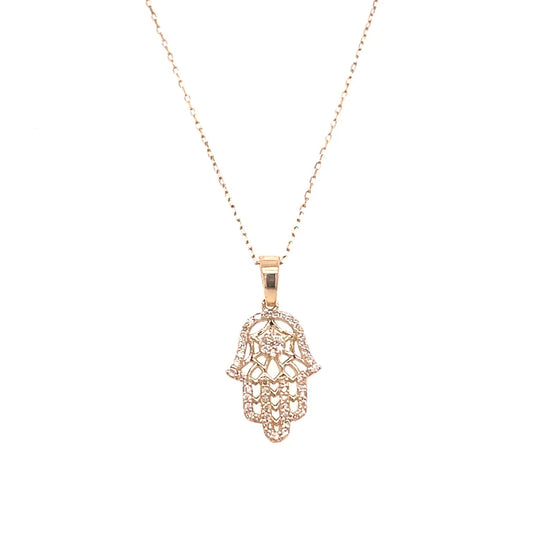 14kt Gold Hamsa Diamond Pendant 14kt Yellow Gold