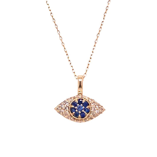 14kt Gold Evil Eye Blue Sapphire Pendant With Diamonds 14kt Yellow Gold