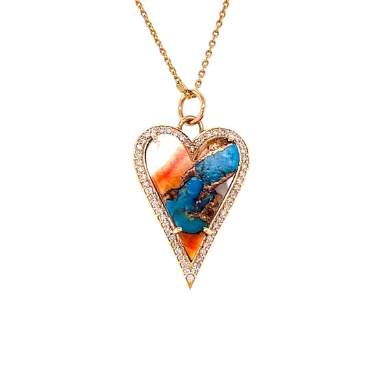 14kt Yellow Gold Olyster Turquoise Heart Pendent