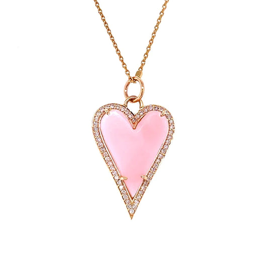 14kt Yellow Gold Pink Opal Heart Pendent