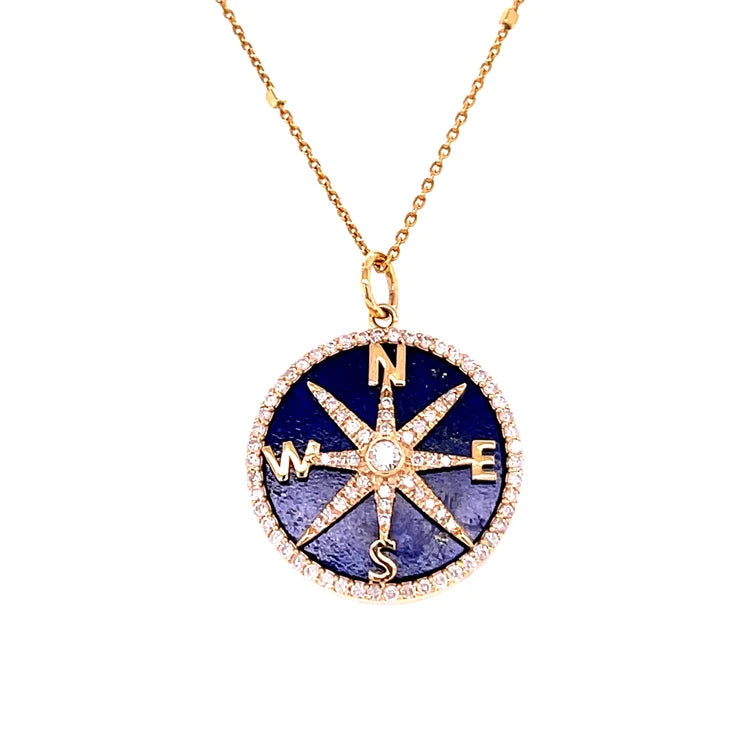 14kt Yellow Gold Lapis Compass Pendent