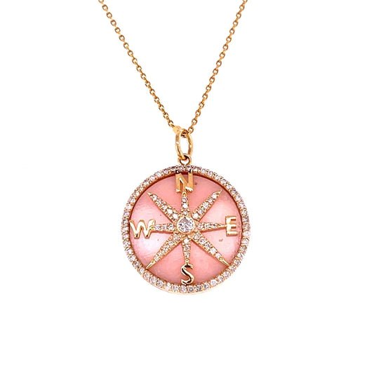 14kt Yellow Gold Pink Opal Compass Pendent
