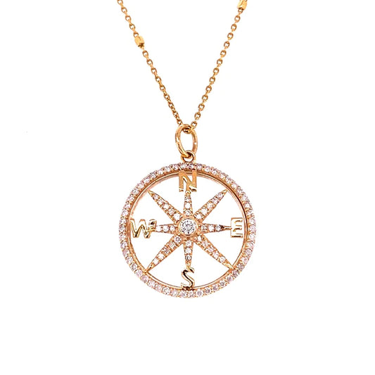 14kt Yellow Gold Crystal Compass Pendent